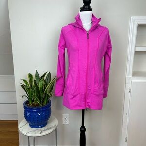 ATHLETA Pink Rishi Hooded Long Warmup Yoga Athleisure Jacket Fuchsia Tunic